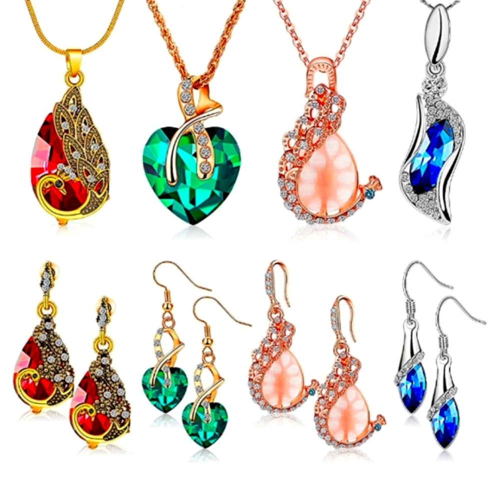 4 Matching Crystal Necklace & Earring Sets NWT